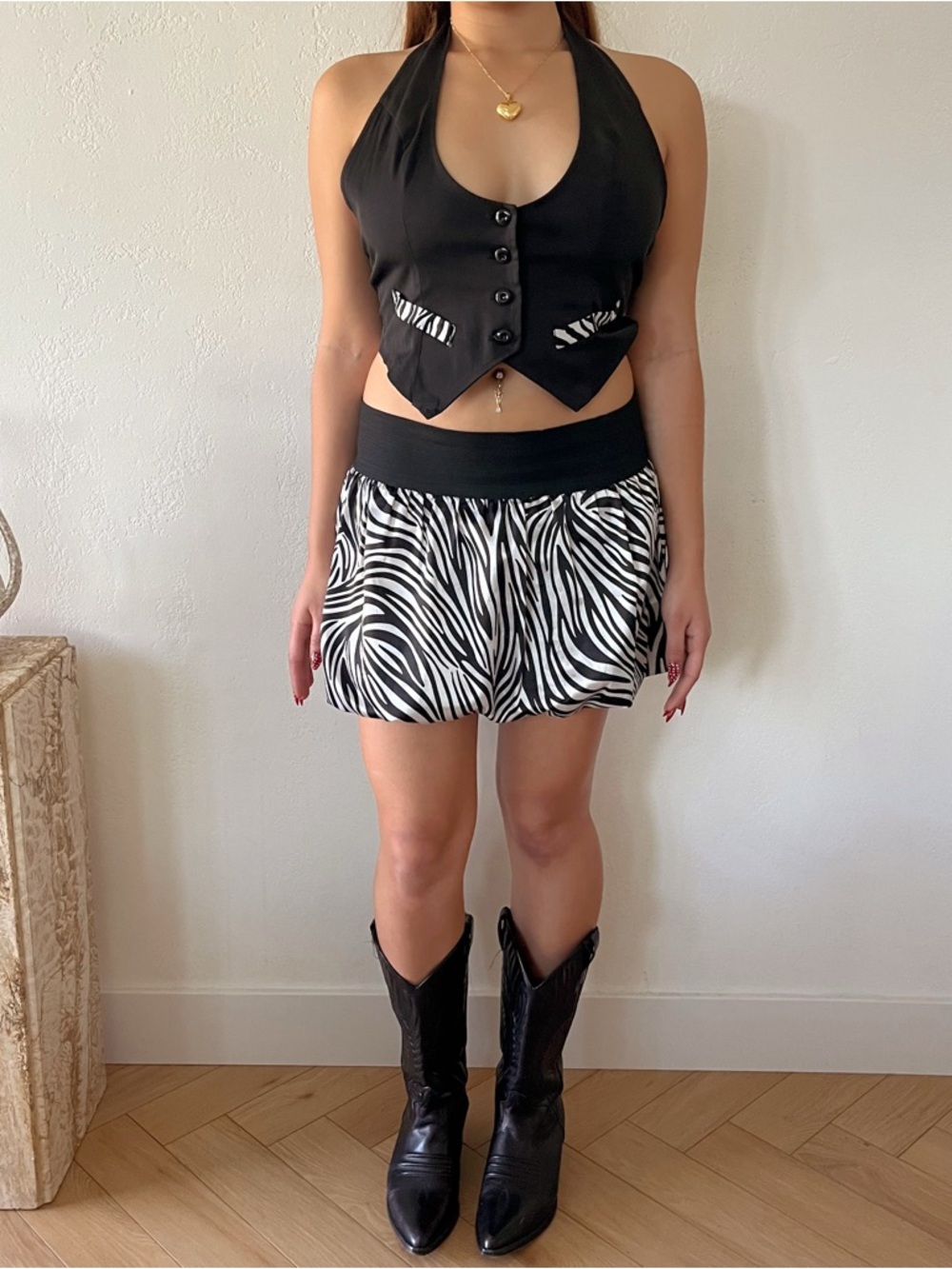 Vintage Y2K Zebra Vest + Bubble Skirt 2- Piece Coord Set sz S / M